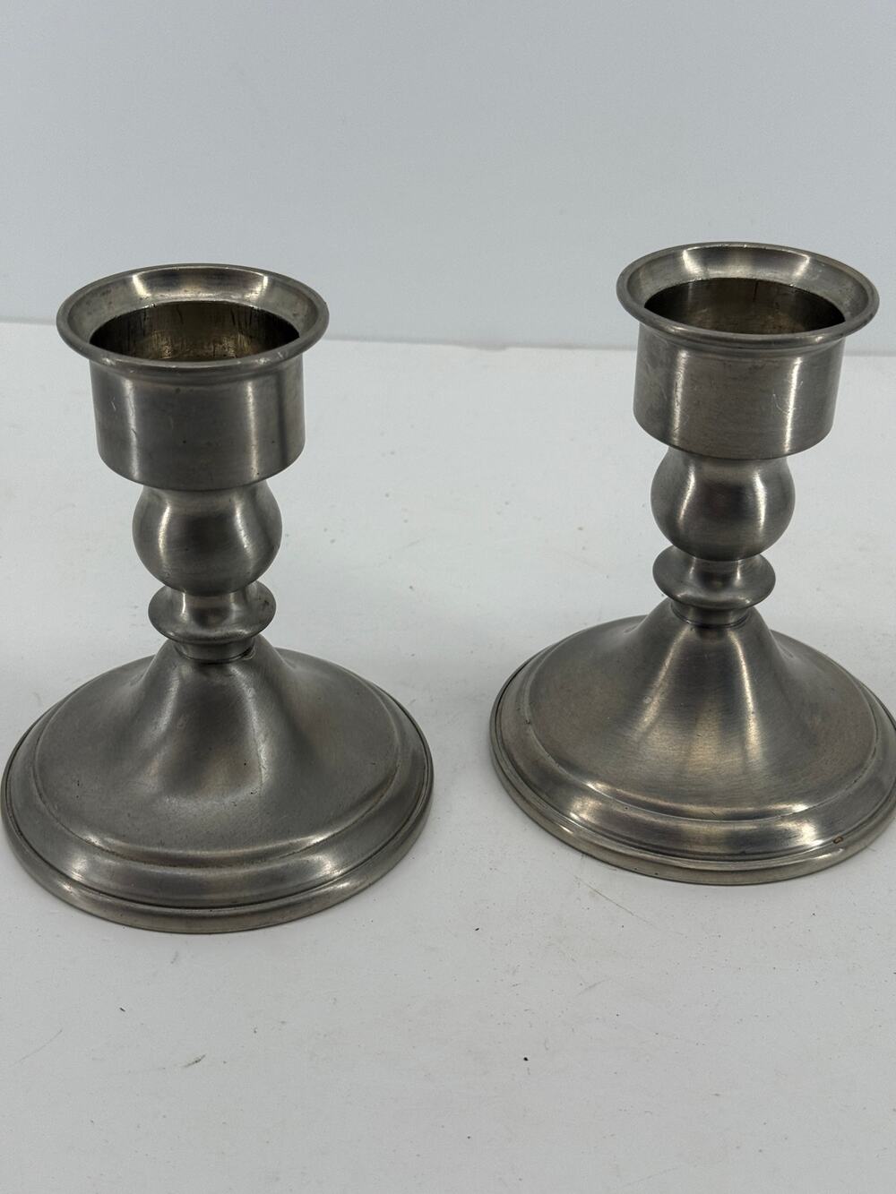 Web Pewter Weighted Candle Holders Pair 4.5 Inch Vintage Taper Candlesticks